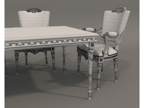 Classic European style Dining Table and Chairs 48 3D Model
