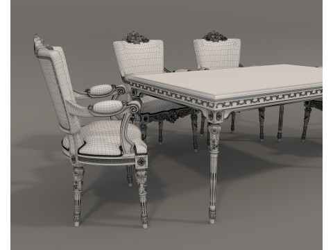 Classic European style Dining Table and Chairs 48 3D Model