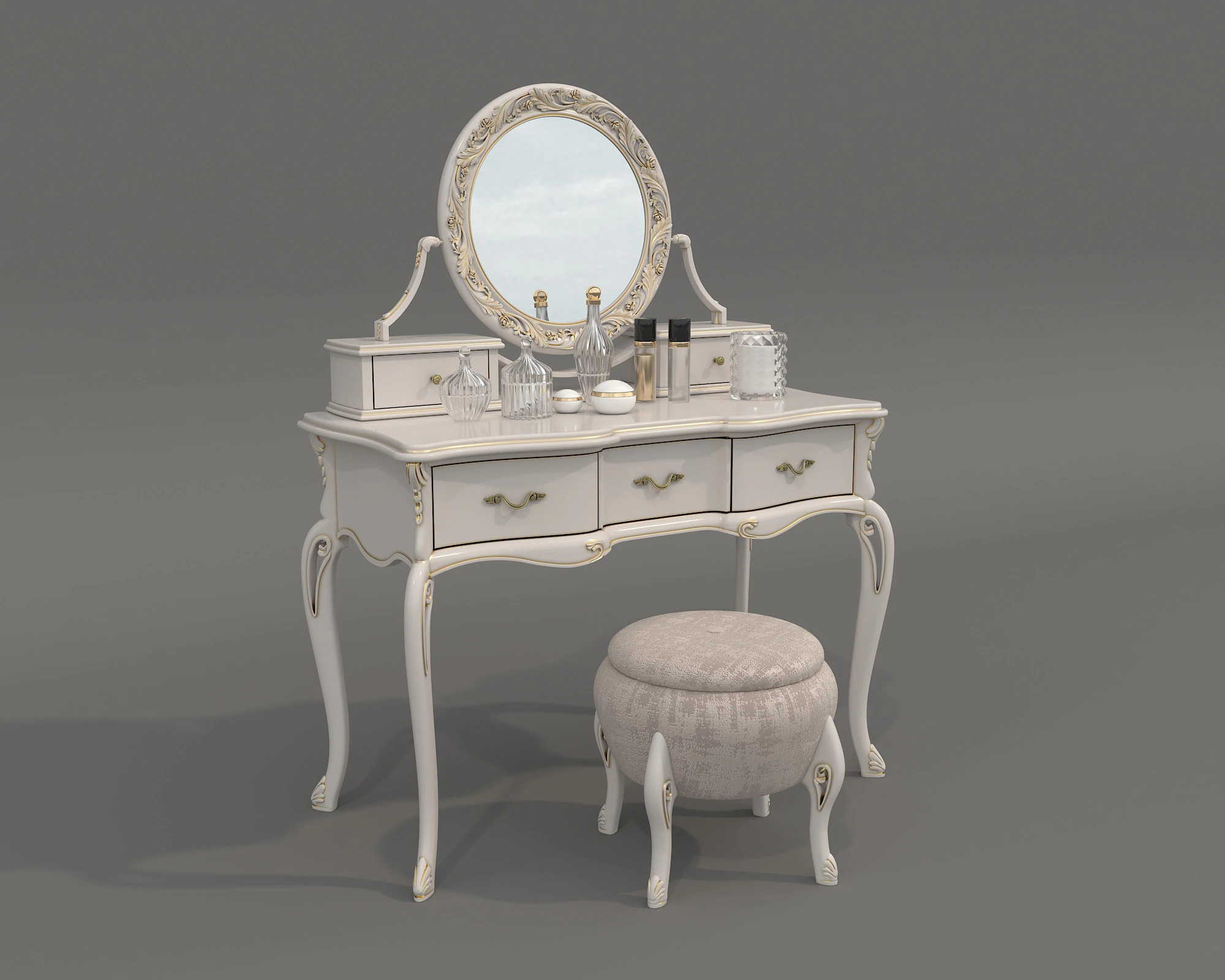 Classic European style Dressing Table 23 3D Model .c4d .max .obj .3ds .fbx .stl .blend 