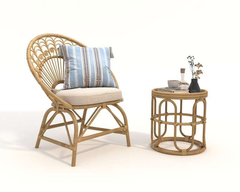 Rattan Coffee Table and Chairs 6 Modelo 3D .c4d .max .obj .3ds .fbx .stl .blend 
