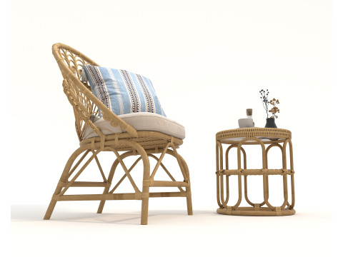 Rattan Coffee Table and Chairs 6 Modelo 3D