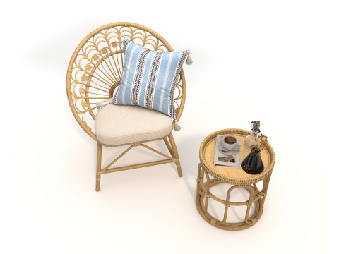 Rattan Coffee Table and Chairs 6 Modelo 3D