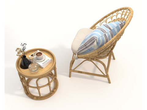 Rattan Coffee Table and Chairs 6 Modelo 3D