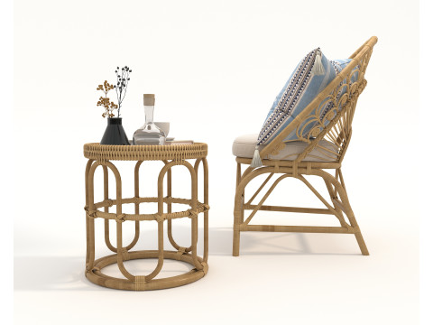 Rattan Coffee Table and Chairs 6 Modelo 3D