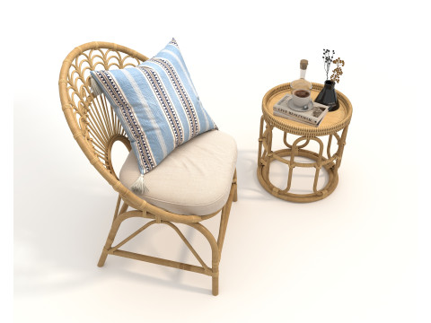 Rattan Coffee Table and Chairs 6 Modelo 3D