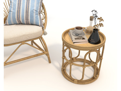 Rattan Coffee Table and Chairs 6 Modelo 3D
