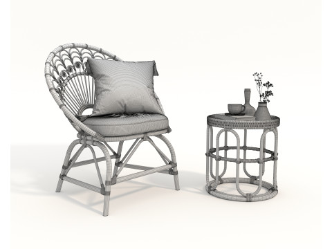 Rattan Coffee Table and Chairs 6 Modelo 3D