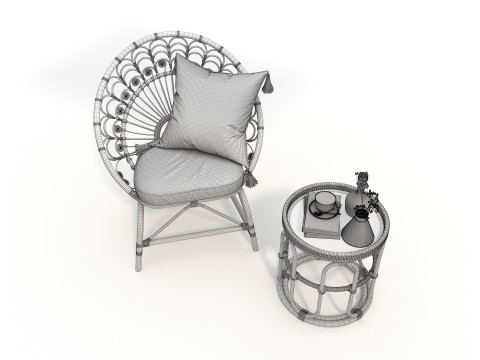 Rattan Coffee Table and Chairs 6 Modelo 3D