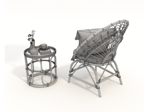 Rattan Coffee Table and Chairs 6 Modelo 3D