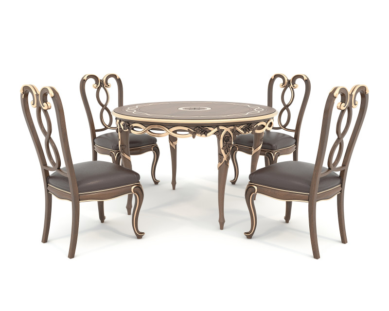 Classic European style Dining Table and Chairs 49 3D 模型 .c4d .max .obj .3ds .fbx .stl .blend 