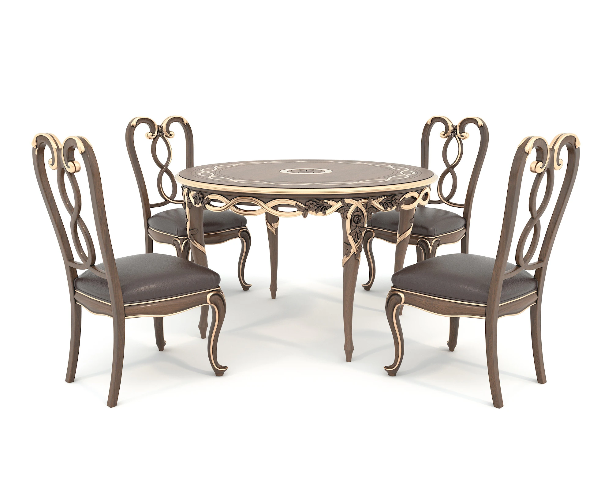 Classic European style Dining Table and Chairs 49 3D Model .c4d .max .obj .3ds .fbx .stl .blend 