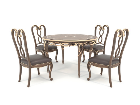 Classic European style Dining Table and Chairs 49 3D Model