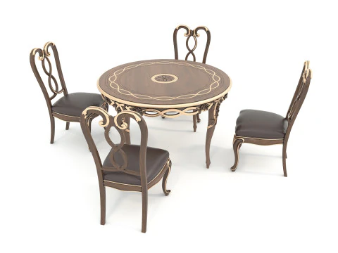Classic European style Dining Table and Chairs 49 3D Model