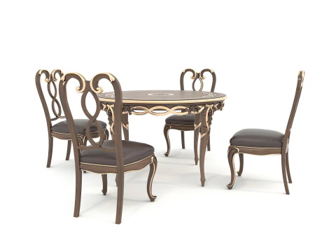 Classic European style Dining Table and Chairs 49 3D Model