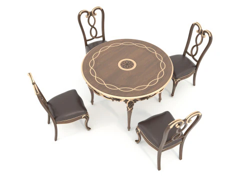 Classic European style Dining Table and Chairs 49 3D Model