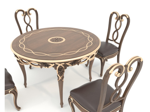 Classic European style Dining Table and Chairs 49 3D 模型