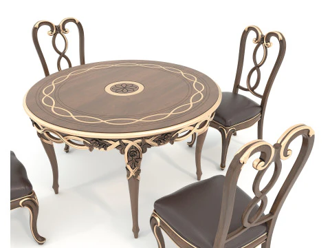 Classic European style Dining Table and Chairs 49 3D Model
