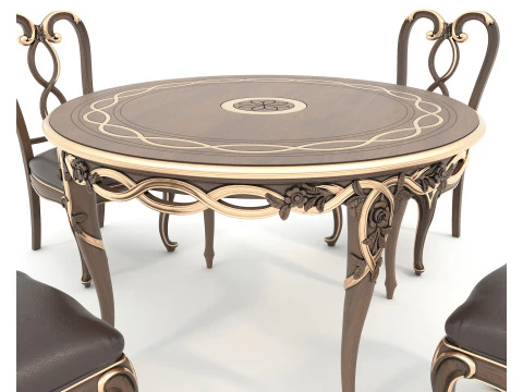 Classic European style Dining Table and Chairs 49 3D Model