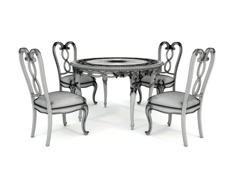 Classic European style Dining Table and Chairs 49 3D Model
