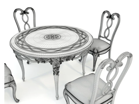 Classic European style Dining Table and Chairs 49 3D Model