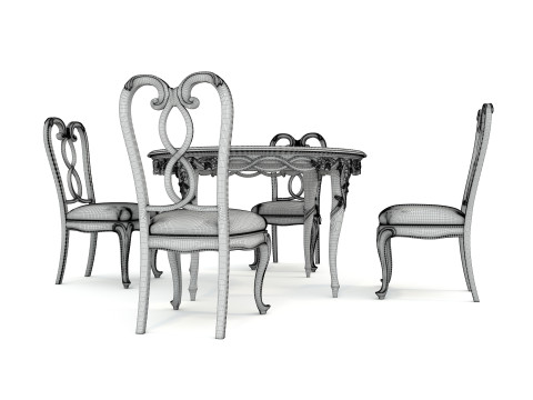 Classic European style Dining Table and Chairs 49 3D 模型