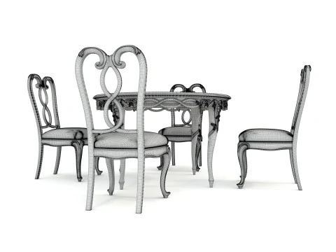 Classic European style Dining Table and Chairs 49 3D Model