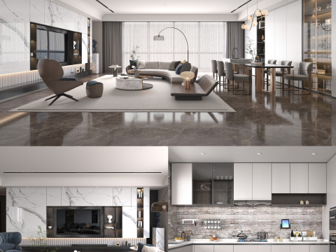 Living Room and Kitchen Scene 4 3D 모델