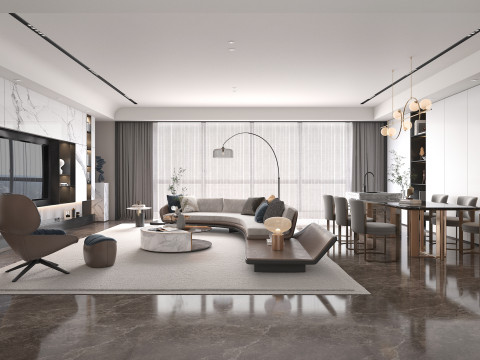 Living Room and Kitchen Scene 4 3D Model