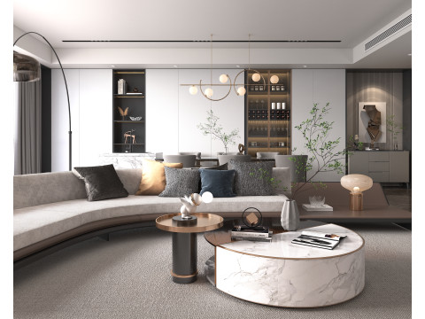 Living Room and Kitchen Scene 4 3D Model