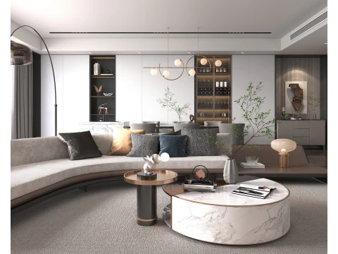 Living Room and Kitchen Scene 4 3D Model