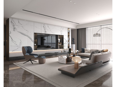 Living Room and Kitchen Scene 4 3D Model