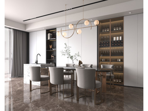 Living Room and Kitchen Scene 4 3D Model