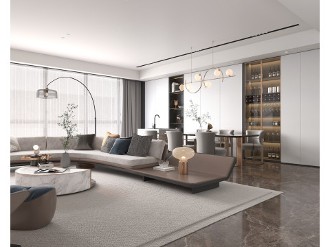 Living Room and Kitchen Scene 4 3D Model