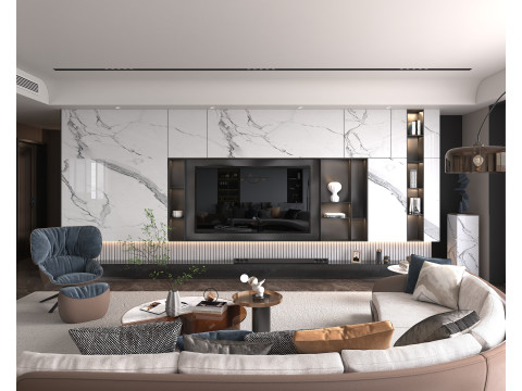 Living Room and Kitchen Scene 4 3D Model