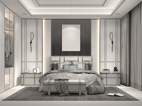 Modern Bedroom Scene 39 Model 3D