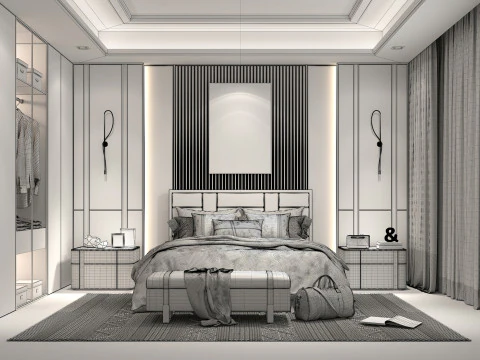 Modern Bedroom Scene 39 3D Model