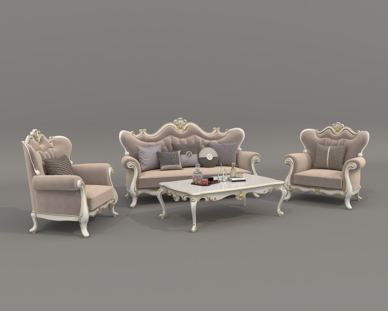 Classic European style Sofa and Armchair set 5 3D Модель .c4d .max .obj .3ds .fbx .stl .blend 