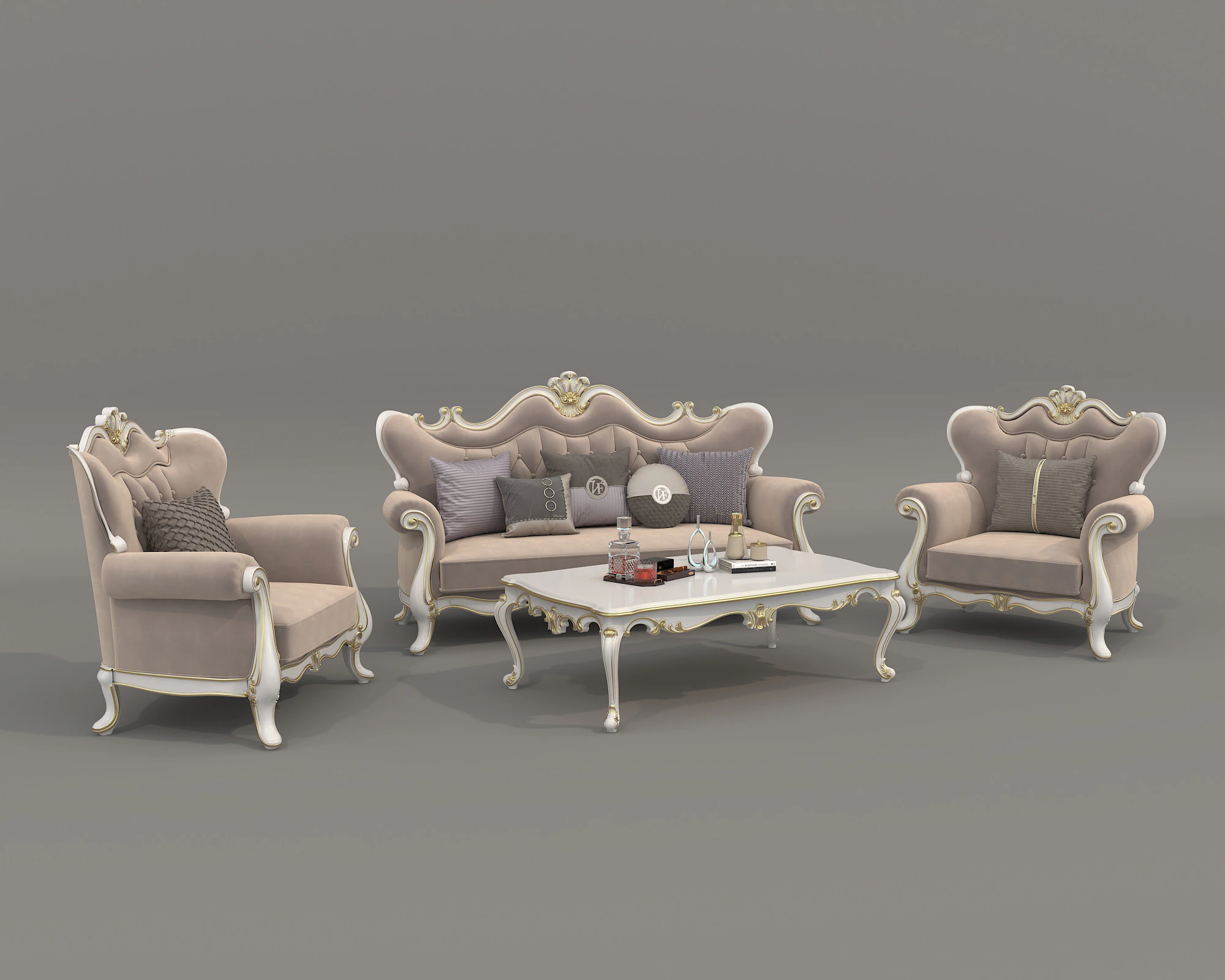 Classic European style Sofa and Armchair set 5 3D Model .c4d .max .obj .3ds .fbx .stl .blend 