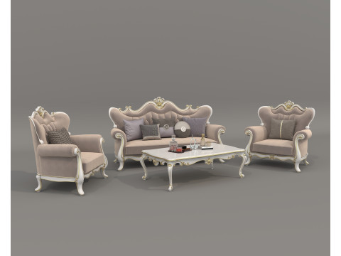 Classic European style Sofa and Armchair set 5 3D-Modell