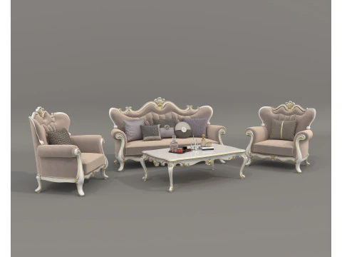 经典欧式沙发扶手椅5件套 3D 模型