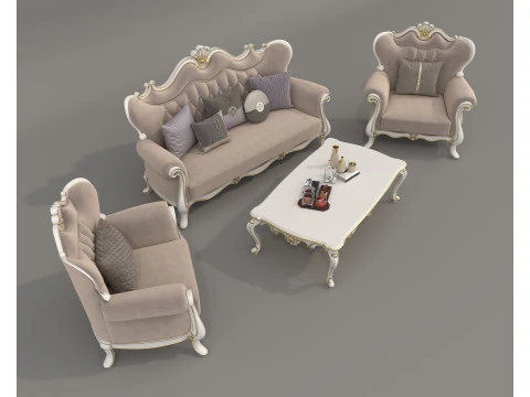 Classic European style Sofa and Armchair set 5 3D Model
