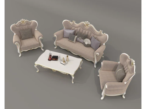 Classic European style Sofa and Armchair set 5 3D Model