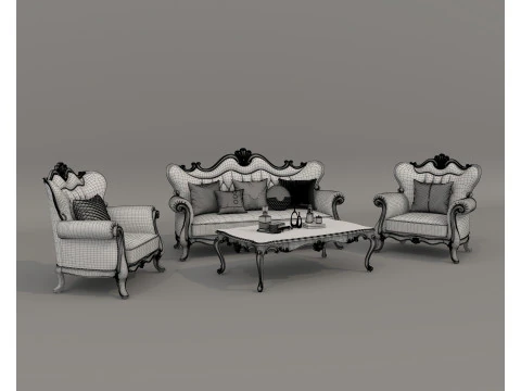 Classic European style Sofa and Armchair set 5 3D Model