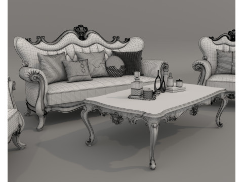 Classic European style Sofa and Armchair set 5 3D Модель