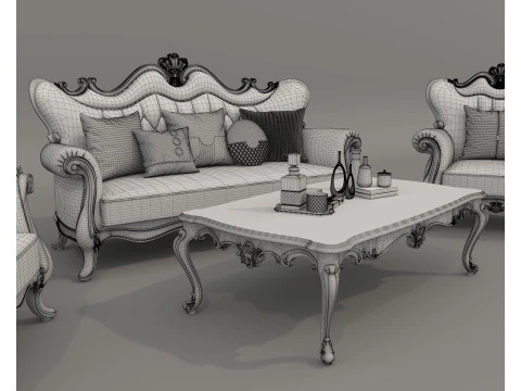 Classic European style Sofa and Armchair set 5 3D Model