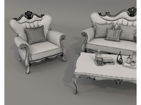 Classic European style Sofa and Armchair set 5 3D Модель