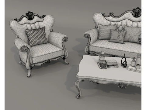 Classic European style Sofa and Armchair set 5 3D Model