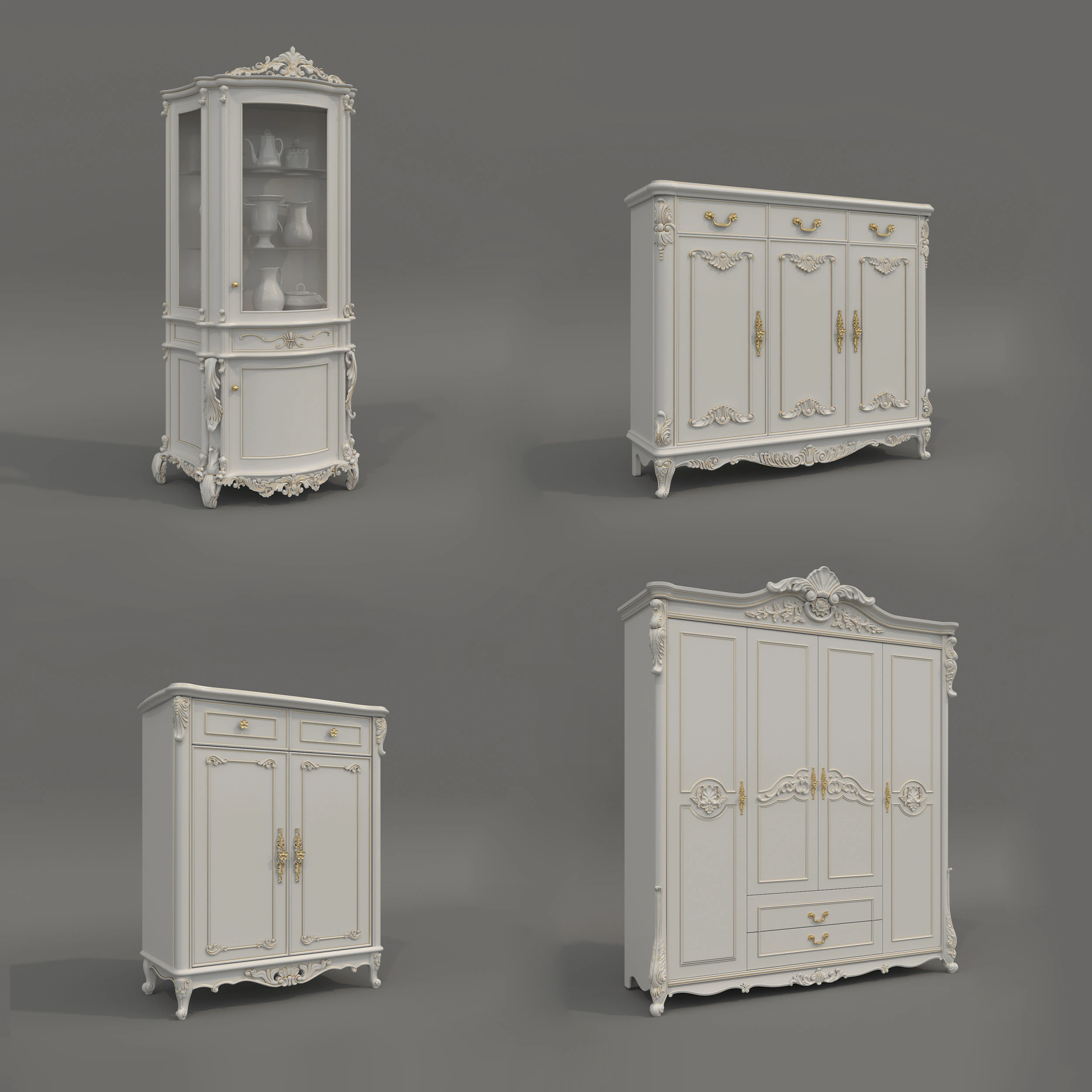 European Classic style Cabinet Collection 5 3D Model .c4d .max .obj .3ds .fbx .stl .blend 