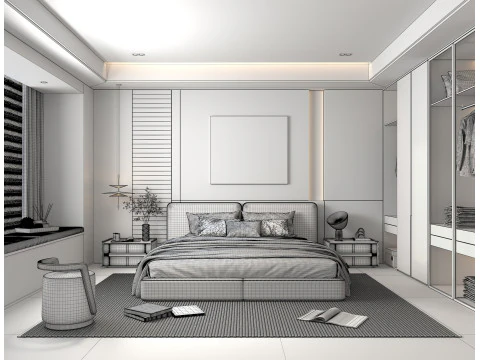 Moderne Schlafzimmerszene 40 3D Modell
