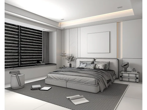 Moderne Schlafzimmerszene 40 3D Modell